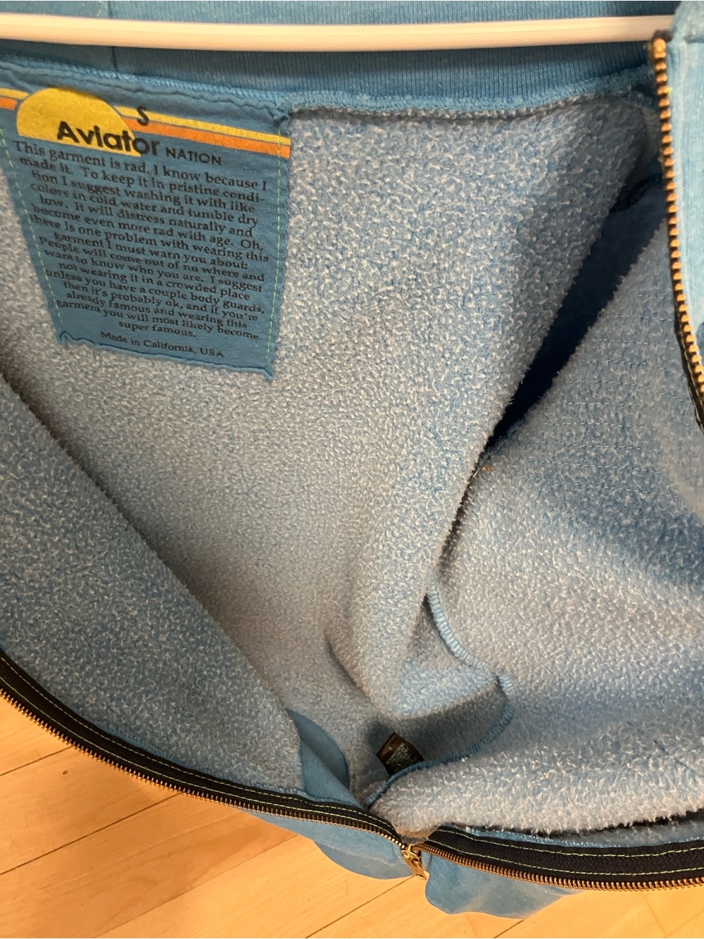 Aviator Nation Light Blue Zip Hoodie with Retro Sunset Stripes, Women’s Small - Picture 5 of 6